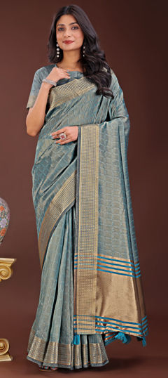 Blue color Saree in Organza Silk fabric with Weaving work