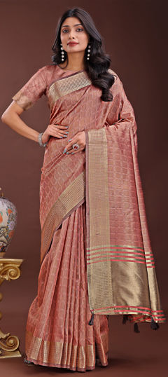 Pink and Majenta color Saree in Organza Silk fabric with Weaving work