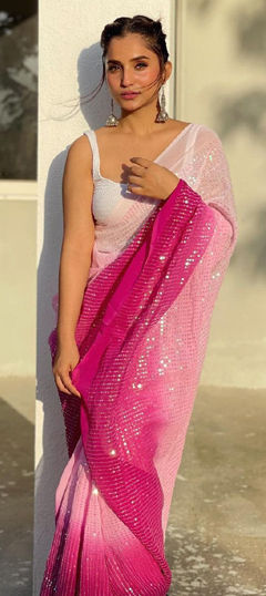 Multicolor color Saree in Georgette fabric with Embroidered, Sequence, Thread work