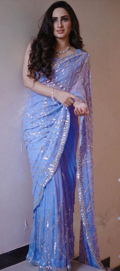 Purple and Violet color Saree in Georgette fabric with Embroidered, Sequence, Thread work