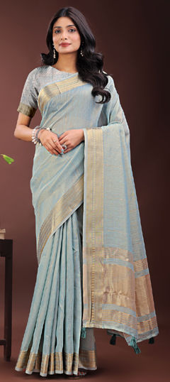 Blue color Saree in Organza Silk fabric with Weaving work
