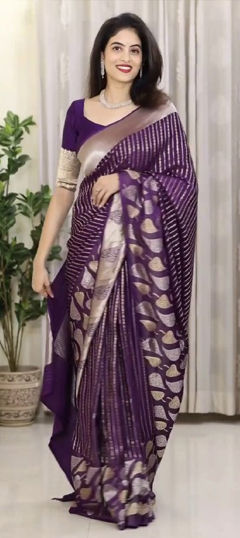 Purple and Violet color Saree in Art Silk fabric with Weaving work