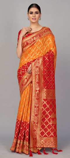 Orange color Saree in Blended, Silk fabric with Weaving, Zari work
