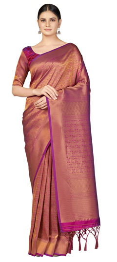 Pink and Majenta color Saree in Blended, Silk fabric with Weaving, Zari work