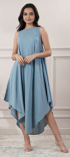 Blue color Dress in Cotton fabric with Thread work
