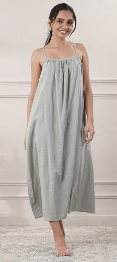 Black and Grey color Dress in Cotton fabric with Thread work