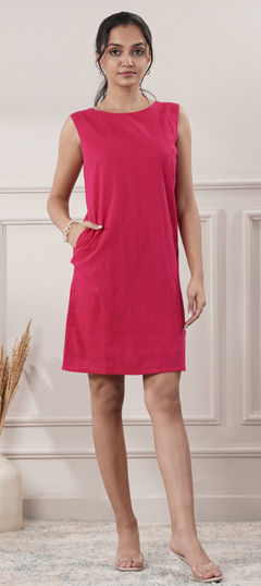 Pink and Majenta color Dress in Cotton fabric with Thread work