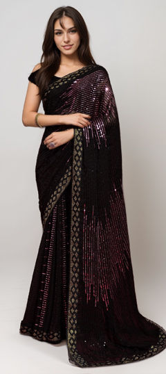 Purple and Violet color Saree in Georgette fabric with Embroidered, Sequence, Thread work
