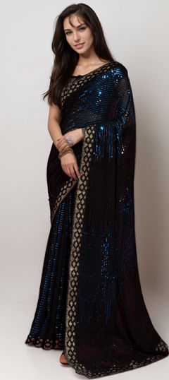 Purple and Violet color Saree in Georgette fabric with Embroidered, Sequence, Thread work