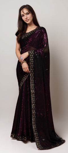 Pink and Majenta color Saree in Georgette fabric with Embroidered, Sequence, Thread work