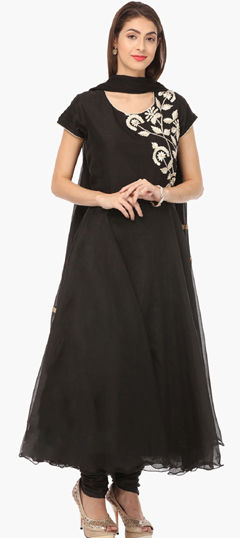 Black and Grey color Salwar Kameez in Georgette fabric with Embroidered, Thread work