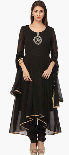 Black and Grey color Salwar Kameez in Georgette fabric with Embroidered, Thread work