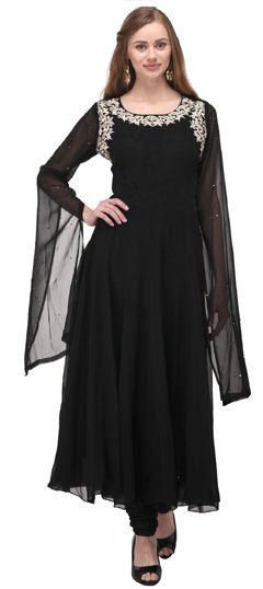 Black and Grey color Salwar Kameez in Georgette fabric with Embroidered, Thread work