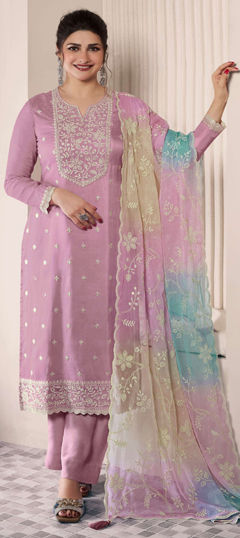 Pink and Majenta color Salwar Kameez in Silk fabric with Embroidered, Sequence, Thread work