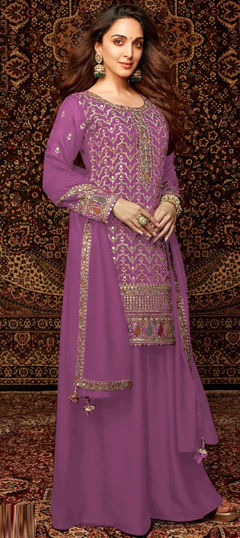 Pink and Majenta color Salwar Kameez in Chinon Silk fabric with Embroidered, Sequence, Thread work