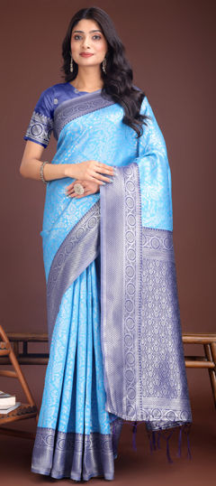 Blue color Saree in Art Silk fabric with Weaving work