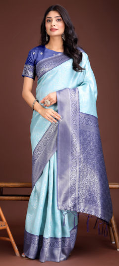 Blue color Saree in Art Silk fabric with Weaving work