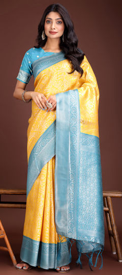 Yellow color Saree in Art Silk fabric with Weaving work