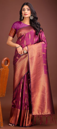Purple and Violet color Saree in Art Silk fabric with Weaving work