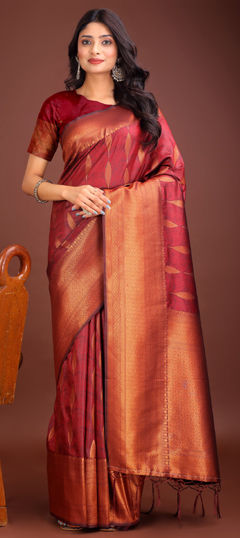 Red and Maroon color Saree in Art Silk fabric with Weaving work