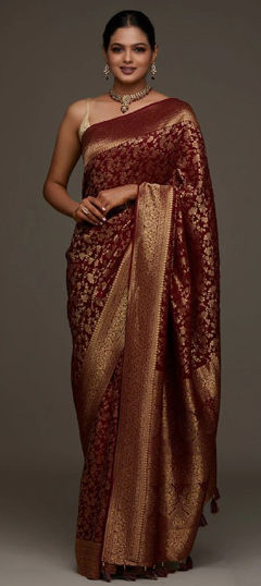 Red and Maroon color Saree in Art Silk fabric with Weaving work