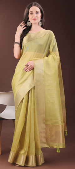 Yellow color Saree in Organza Silk fabric with Weaving work