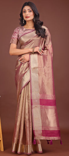 Pink and Majenta color Saree in Organza Silk fabric with Weaving work