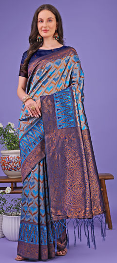 Blue color Saree in Art Silk fabric with Weaving work