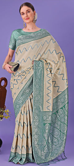 Beige and Brown color Saree in Art Silk fabric with Weaving, Zari work