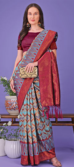 Black and Grey color Saree in Art Silk fabric with Weaving work