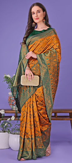 Yellow color Saree in Art Silk fabric with Weaving work