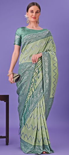 Green color Saree in Art Silk fabric with Weaving, Zari work