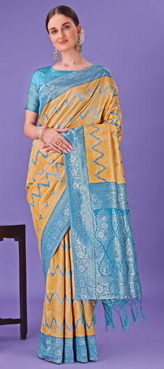 Yellow color Saree in Art Silk fabric with Weaving, Zari work