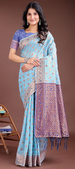 Blue color Saree in Cotton fabric with Weaving work
