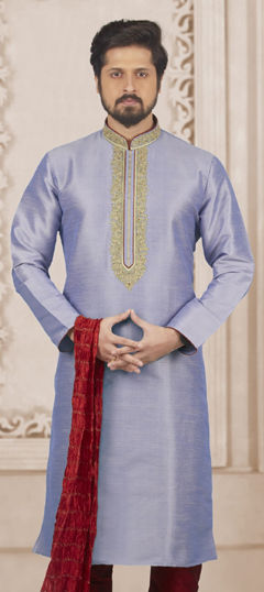 Purple and Violet color Kurta in Dupion Silk fabric with Embroidered, Thread work