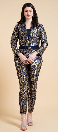 Blue color Co-ords Set in Jacquard fabric with Weaving work