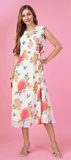Pink and Majenta color Dress in Georgette fabric with Floral, Printed work