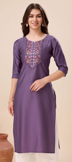 Purple and Violet color Kurti in Viscose fabric with Printed, Sequence work