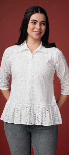 White and Off White color Tops and Shirts in Blended Cotton fabric with Embroidered work