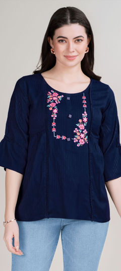 Blue color Tops and Shirts in Rayon, Viscose fabric with Embroidered work