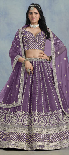 Purple and Violet color Lehenga in Art Silk fabric with Embroidered, Sequence, Thread, Zari work
