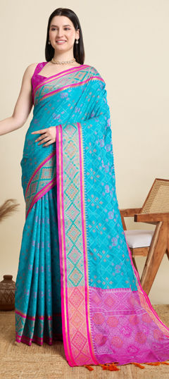 Blue color Saree in Art Silk, Silk fabric with Weaving work