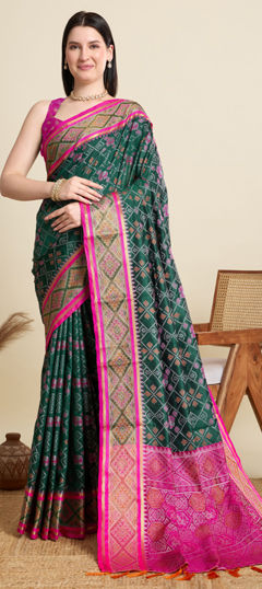 Green color Saree in Art Silk, Silk fabric with Weaving work