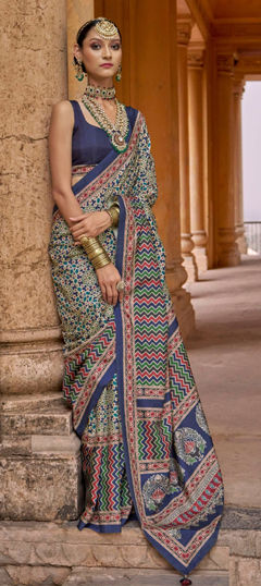 Blue color Saree in Art Silk fabric with Printed work
