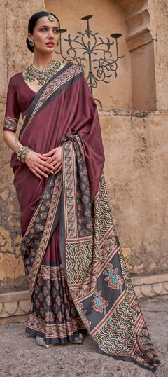Red and Maroon color Saree in Art Silk fabric with Printed work