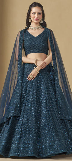 Blue color Lehenga in Georgette fabric with Embroidered, Sequence, Thread work