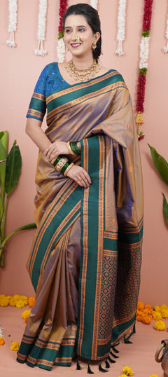 Beige and Brown color Saree in Art Silk fabric with Weaving work