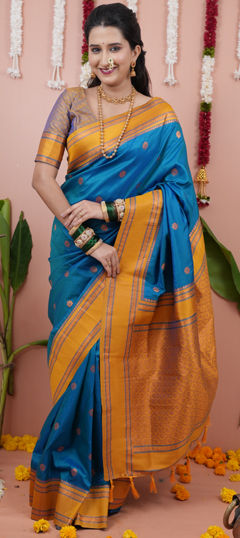 Blue color Saree in Art Silk fabric with Weaving work