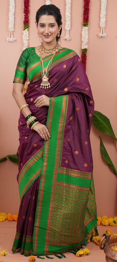 Purple and Violet color Saree in Art Silk fabric with Weaving work