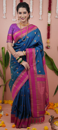 Blue color Saree in Art Silk fabric with Weaving work
